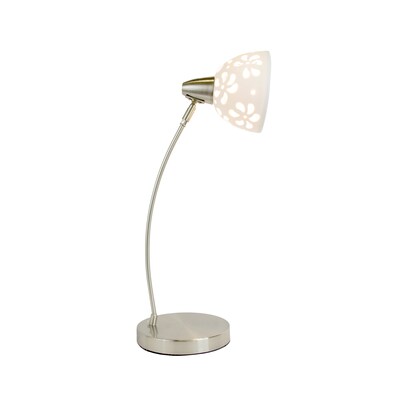 Creekwood Home Blossom 20.28" Traditional Desk Lamp with Flower Cut-Out White Porcelain Shade, Brushed Nickel (CWD-1002-WH)