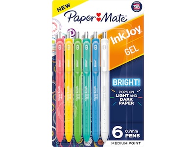 Paper Mate InkJoy Retractable Gel Pens, Medium Point, 0.7mm, Assorted Inks, 6/Pack (2173765)