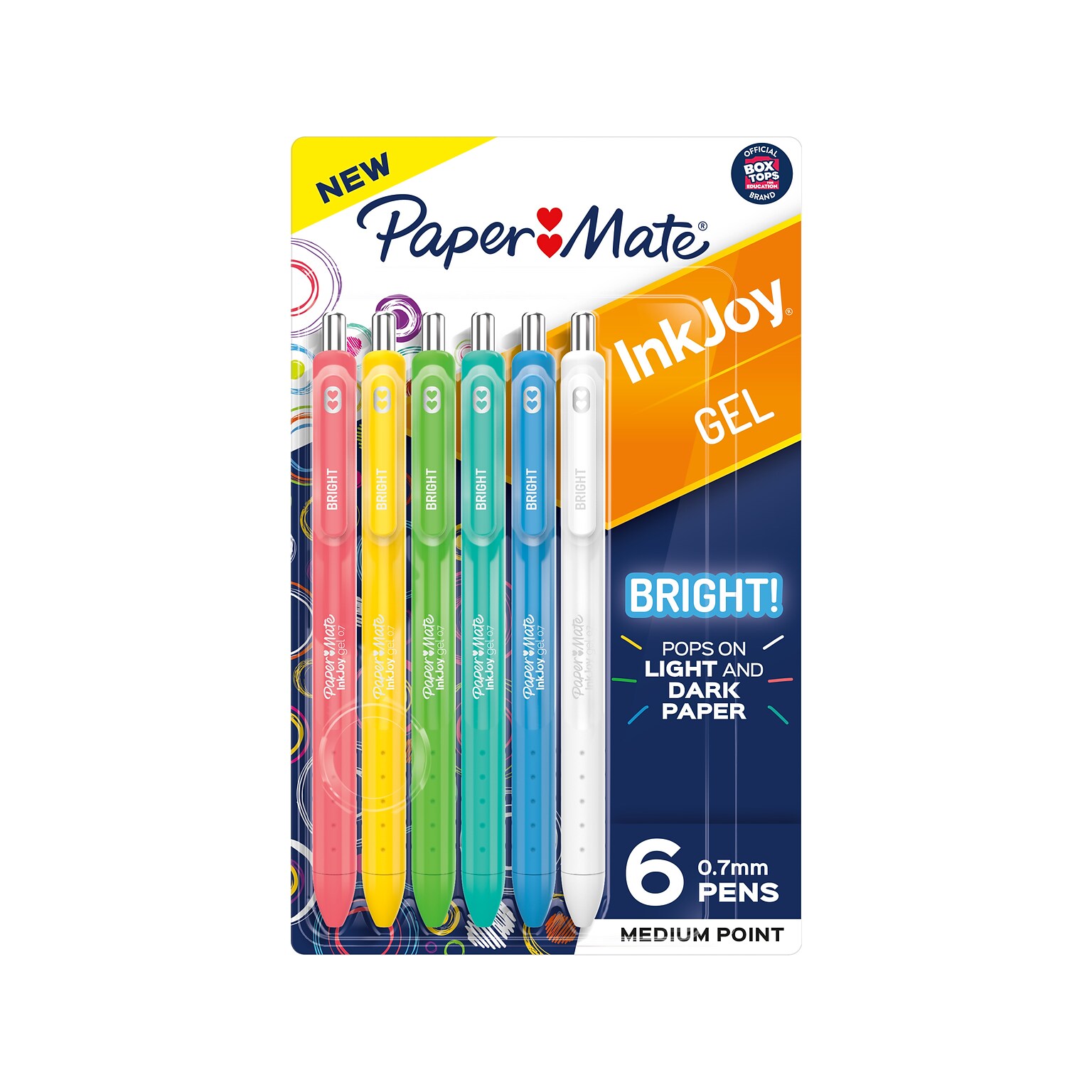 Paper Mate InkJoy Retractable Gel Pen, Medium Point, 0.7mm, Assorted Colors, 6/Pack (2173765)