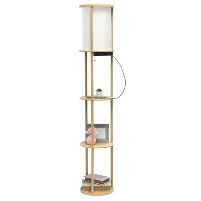 Simple Designs Etagere Organizer Storage 62.5" Floor Lamp with 2 USB Charging Ports and 1 Charging Outlet, Tan (LF2010-TAN)