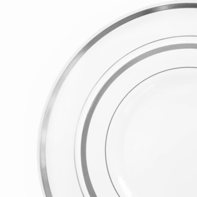 Round Elama Plastic Dinnerware Set, White/Silver, 150 Piece (935124339M)