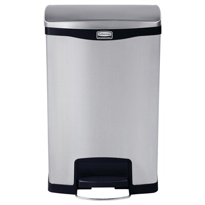 Rubbermaid Slim Jim Stainless Steel Front Step-On Trash Can with Single Rigid Plastic Liner, 13 Gallons (1901992)