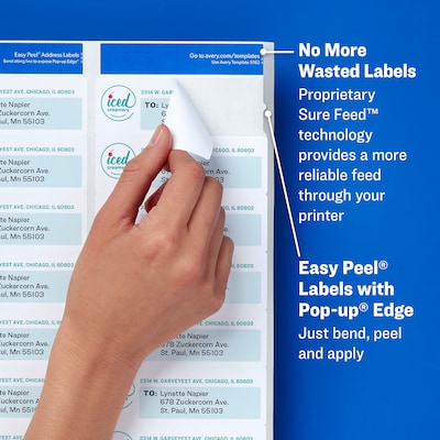 Avery Easy Peel Inkjet Address Labels, 1 x 4, White, 20 Labels/Sheet, 25 Sheets/Pack   (8161)