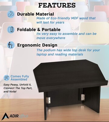 AdirOffice 19" Tabletop Lectern, Black (661-05-BLK-PKG)