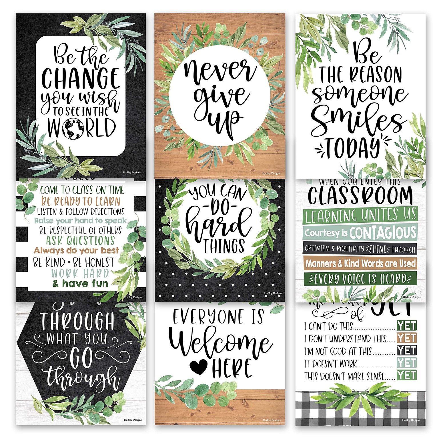 Hadley Designs 14 x 11 Boho Farmhouse Growth Mindset Classroom Decor Posters, 9/Set (HDDX004A2EQMD)