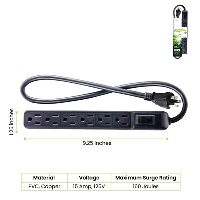 GoGreen Power 6 Outlet Mini Surge Protector, 2 Cord, White (GG-16103MIN)