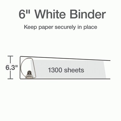 Cardinal XtraLife Slant-D Non-Stick Locking ClearVue Heavy Duty 6" 3-Ring View Binders, D-Ring, White (26360)