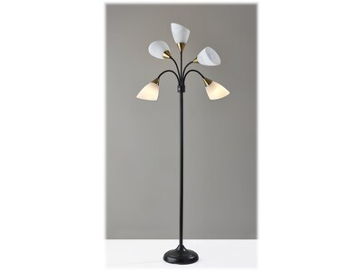 Simplee Adesso 5 Light 67" Matte Black/Antique Brass Floor Lamp with 5 Cone Shades (7205-01)