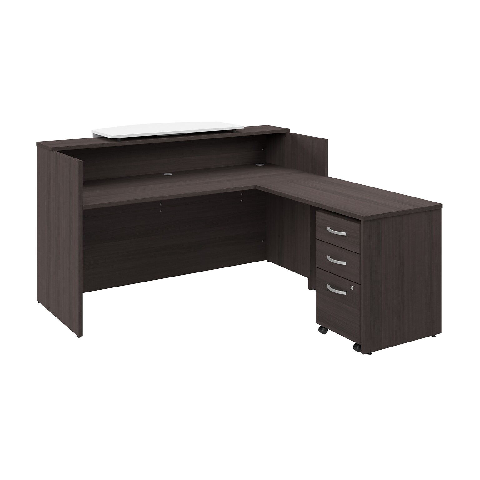 Bush Business Furniture Arrive 72W L Shaped Reception Desk with Counter and Mobile File Cabinet, Storm Gray (ARV010SG)