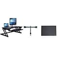 Rocelco 37.5 Height Adjustable Standing Desk Converter with Dual Monitor Arm - Anti Fatigue Mat, Bl