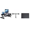 Rocelco 37.5 Height Adjustable Standing Desk Converter with Dual Monitor Arm - Anti Fatigue Mat, Bl
