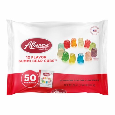 Albanese Gummi Bear Cubs Snack Pack, Assorted Flavors, 0.5 oz, 50 Packs/Bag (53443)