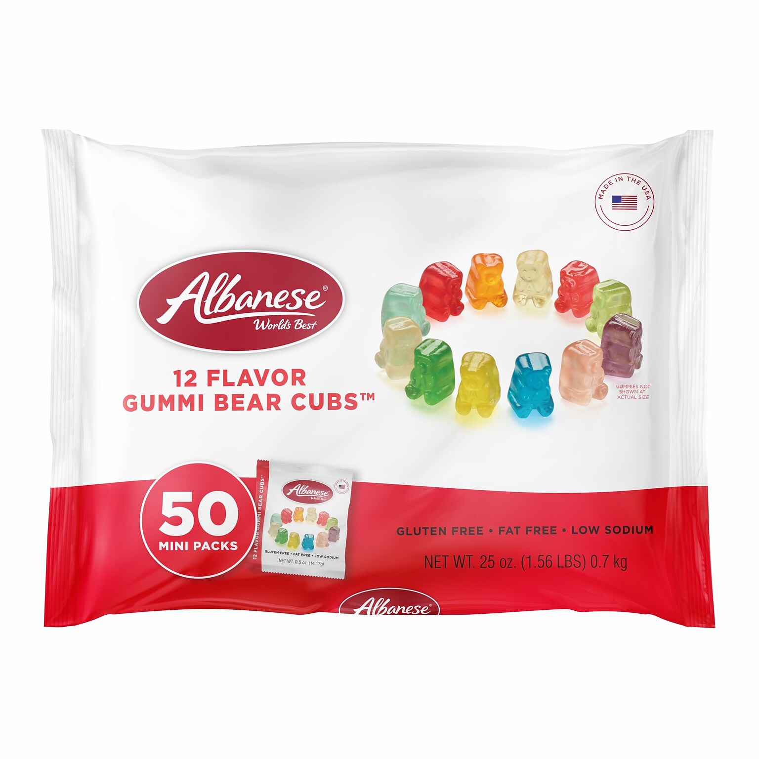 Albanese Gummi Bear Cubs Snack Pack, Assorted Flavors, 0.5 oz, 50 Packs/Bag (53443)