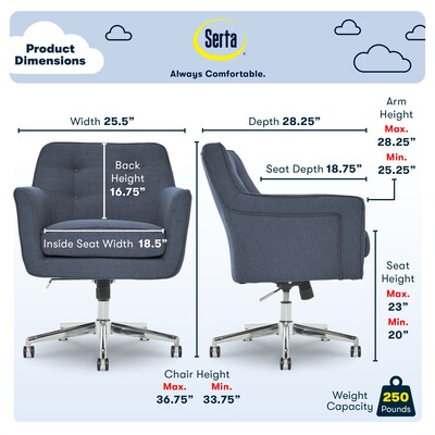 Serta Style Ashland Fabric Swivel Computer and Desk Chair, Blue (47140A)