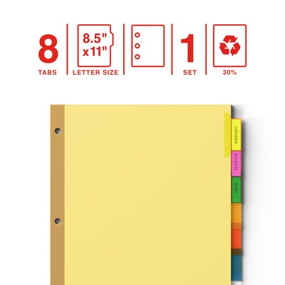 Staples® Insertable Big Tab Dividers, 8-Tab, Assorted (13487/11111)
