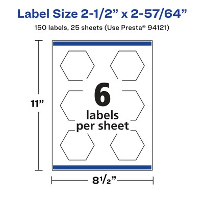 Avery Laser/Inkjet Multipurpose Labels, 2.9" x ", Glossy White, 150/Pack (94121)