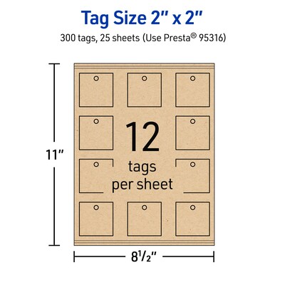 Avery 2" x 2"  Blank Price & Merchandise Tags, Kraft Brown, 300/Carton (95316-KMT25)