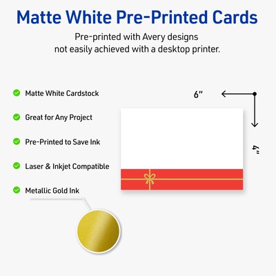 Avery Gold-Red Gift Matte Blank Card, White, 20/Pack (S00-FG9)