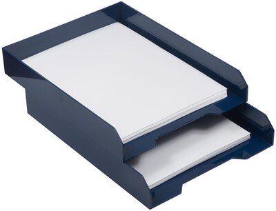 JAM PAPER Stackable Paper Trays, Navy Blue, Desktop Document, Letter, & File Organizer Tray, 2/Pack (344naas)