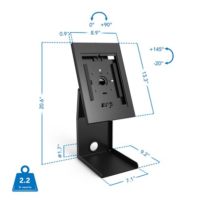 Mount-It! Adjustable Anti-Theft Tablet Kiosk with Printer Shelf, Black (MI-3883B_G10)