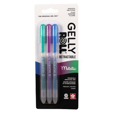 Sakura Metallic Retractable Pen, Liquid Ink, Assorted Ink, 3/Bundle (SAK50602-3)