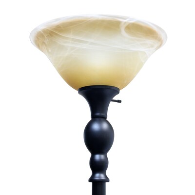 Elegant Designs 71" 1 Light Torchiere Floor Lamp with Marbelized Amber Glass Shade, Restoration Bronze (LF2001-RBZ)