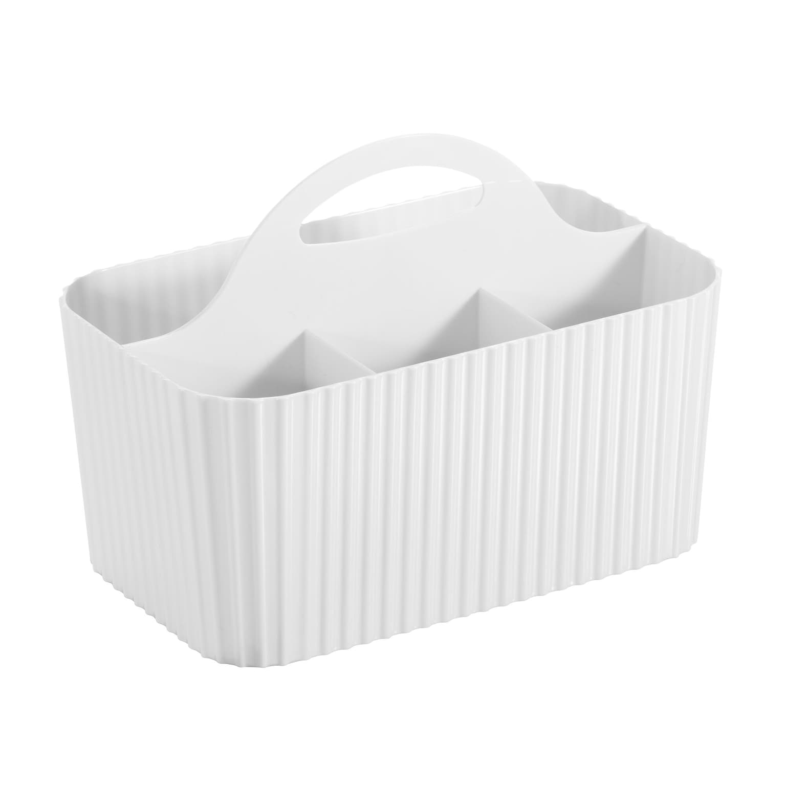 mDesign 4-Section Plastic Desktop Caddy Organizer with Handle, White (26054)
