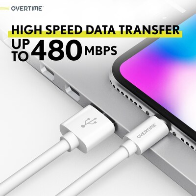 Overtime Apple MFi Certified Lighting USB 4 ft. Cable for iPhone/iPad/iPod Touch, White, 3/Pack (CE14541A)