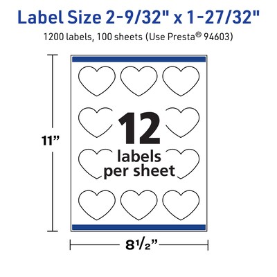 Avery TrueBlock Laser/Inkjet Decorative Edge Multipurpose Labels, 2-9/32" x 1-27/32", White, 1200/Box (94603)