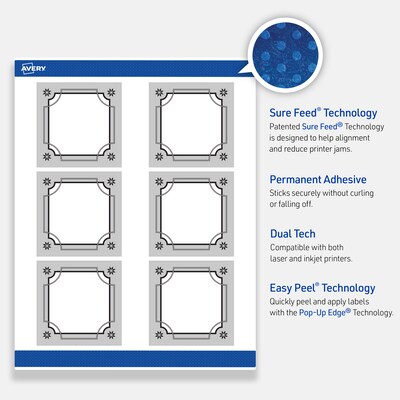Avery Square Multipurpose Labels, 3" x 3", White, 60/Pack (19479370609)