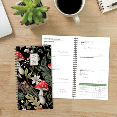 2025-2026 Willow Creek Woodland Mushrooms 3.5" x 6.5" Academic Year Weekly & Monthly Planner, Multicolored (56882)