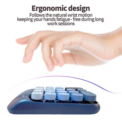 SaharaCase Retro Numeric Keypad Wireless Ergonomic Number Pad, Navy Blue (KB49)