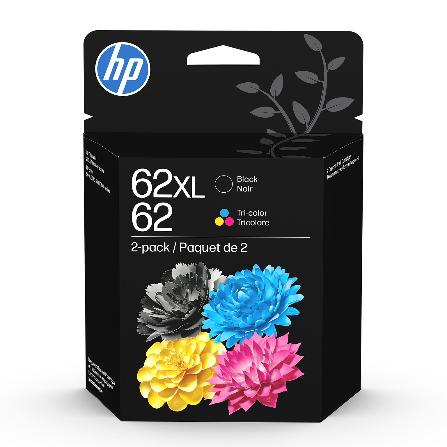 HP 62XL/62 Black High Yield and Tri-Color Standard Yield Ink Cartridge, 2/Pack (N9H67FN#140)