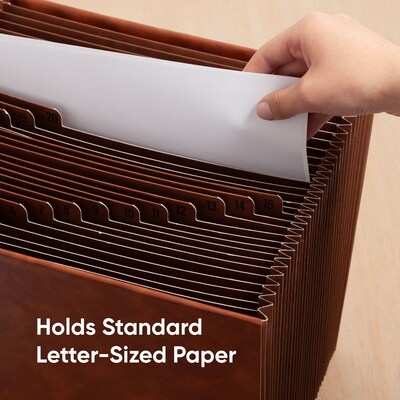 Smead Tuff Box Bottom Heavy Duty Reinforced Faux Leather Accordion File, Alphabetical Index, 31 Pocket, Letter, Brown (73785)