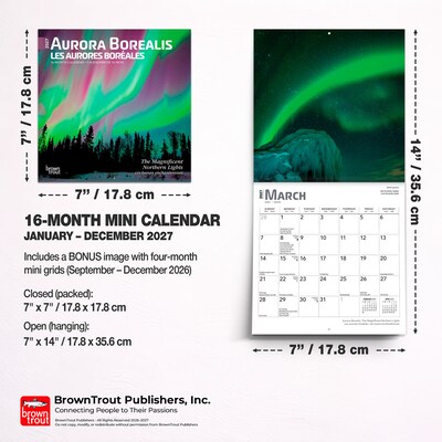 2027 BrownTrout Aurora Borealis 7" x 7" Monthly Wall Calendar, Assorted Colors (9798330709649)