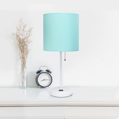Simple Designs 19.5" LED Table Lamp, White/Aqua Shade (LT2024-AOW-CCLB)