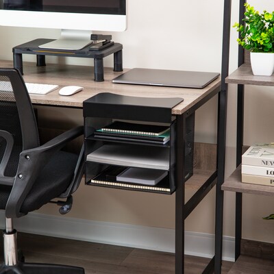 Mind Reader Slide-On Under Desk Metal Front Loading Letter Tray, Letter Size, Black (HUDESK-BLK )