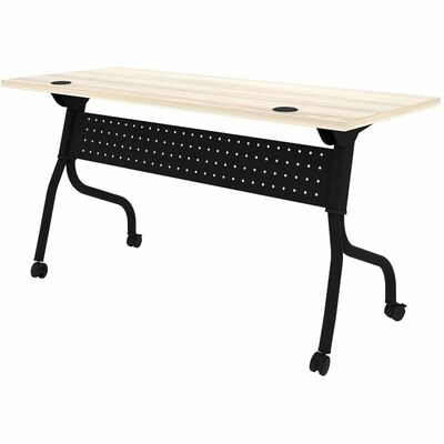 Lorell 60"W x 23.6"D Foldable Flip-Up Training Table, Melamine, With Wheels, Modern Elm/Black (LLR66376)