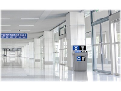 CleanRiver FlexE Plastic Trash & Recycling Bin Combo, 50 Gallon, Gray (FX50B-GY2-R-BE-W-BK)