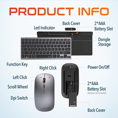 Delton SW60 iPad/Android Stand & N35 Small Wireless Keyboard and Mouse Tablet Accessory Set, Silver (DTTKITMIN35SW60)