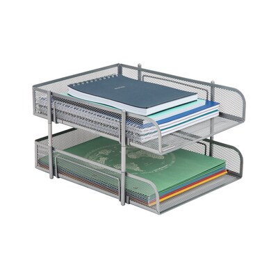 Mind Reader 2-Tier Stackable Paper Desk Tray Organizer, Metal Silver, 2/Pack (CSTACK2-SIL)