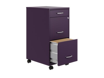 Space Solutions SOHO Organizer 3-Drawer Mobile Vertical File Cabinet, Letter Size, Lockable, Midnight Purple (25285)