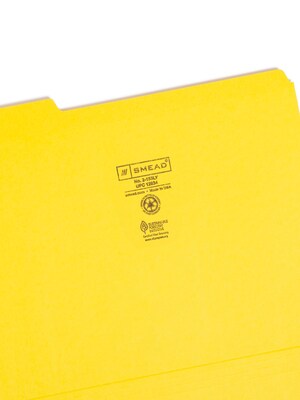 Smead File Folder, 1/3-Cut Tab, Letter Size, Yellow, 100/Box (12934)