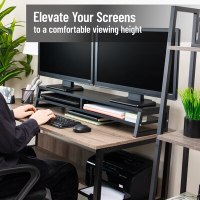Mind Reader 2-Tier MDF Double Monitor Stand, Dual Screen Riser with Storage Shelf, Up to 88 lbs., Bl