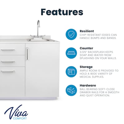 Viva Comfort 36" H x 36" W Exam Room Medical Cabinet with Right Sink and 36" W Wall Cabinet, 3 Drawers, Gray (90236RS-GRY-WAL)