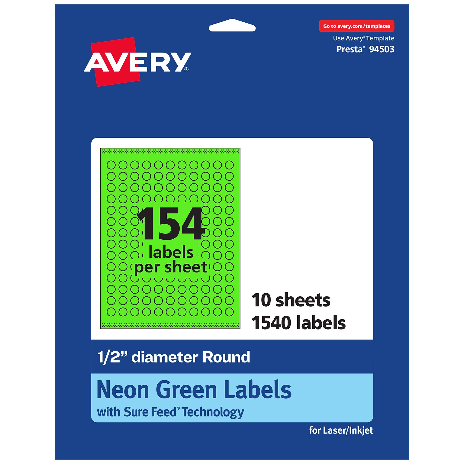 Avery Laser/Inkjet Multipurpose Circle Labels, 0.5 Dia., Neon Green, 1540/Pack (94503)