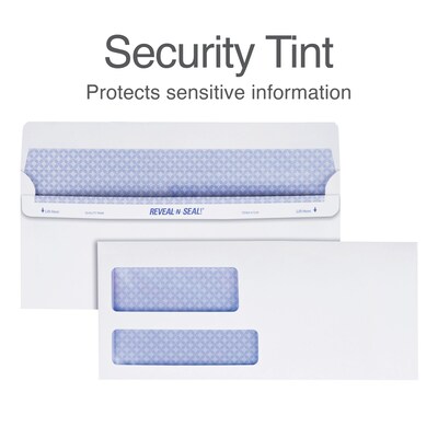 Staples Reveal-N-Seal Security Tinted #9 Double Window Envelopes, 3 7/8 x 8 7/8, White, 500/Box (1017262)