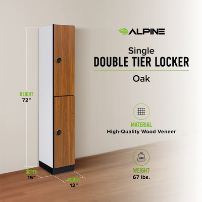 Alpine Industries 72" 2-Tier 1-Column Storage Locker, Oak (701-O-1--TPL-MK)