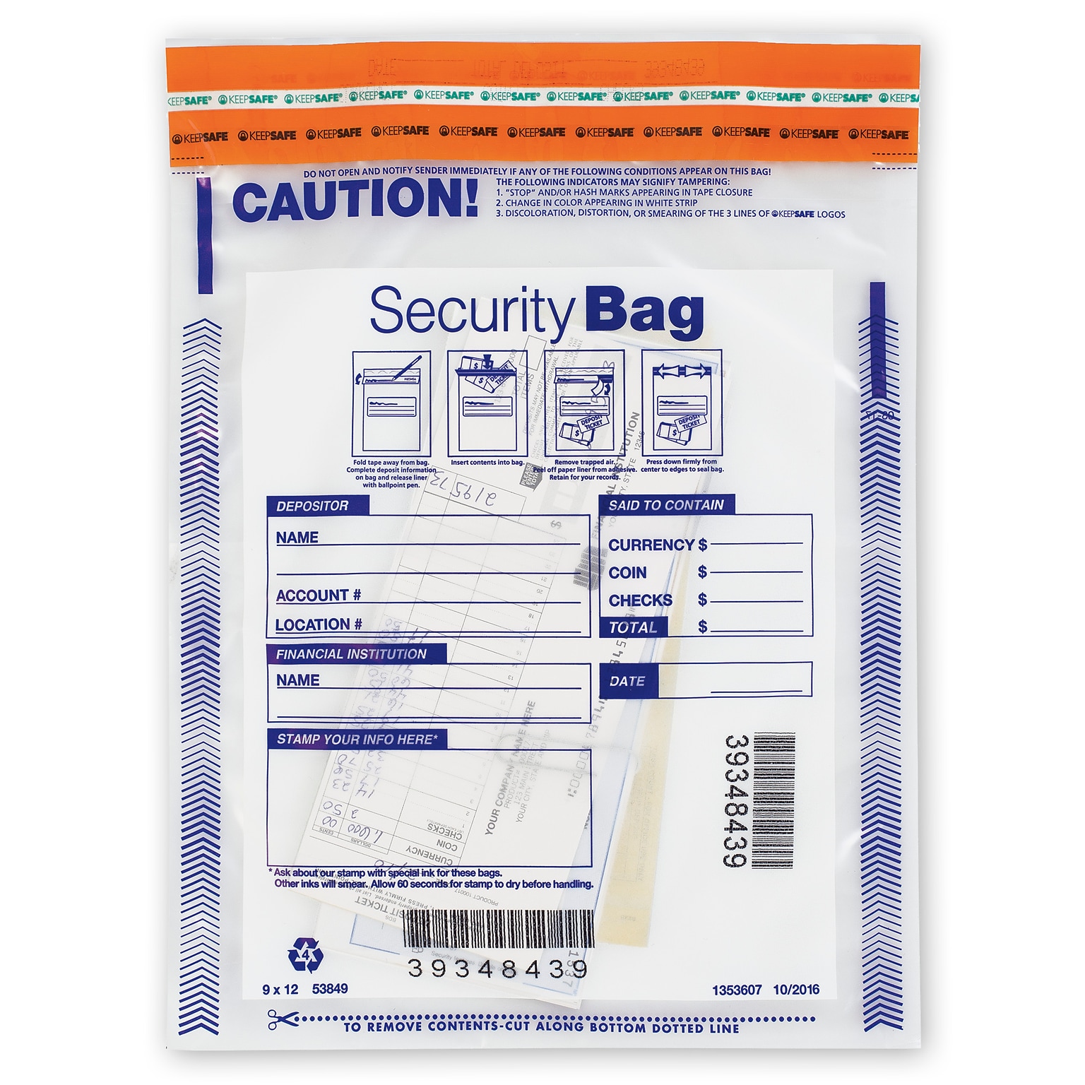 Single Pocket Deposit Bag, Clear, 9 x 12, 100 per pack