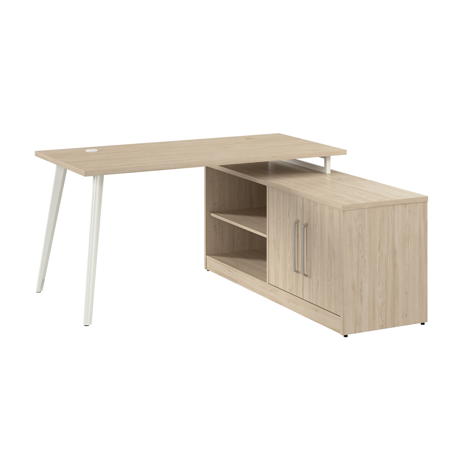 Bush Business Furniture Vista 60W L Shaped Desk with Low Storage Cabinet, Natural Elm (VST006NE)